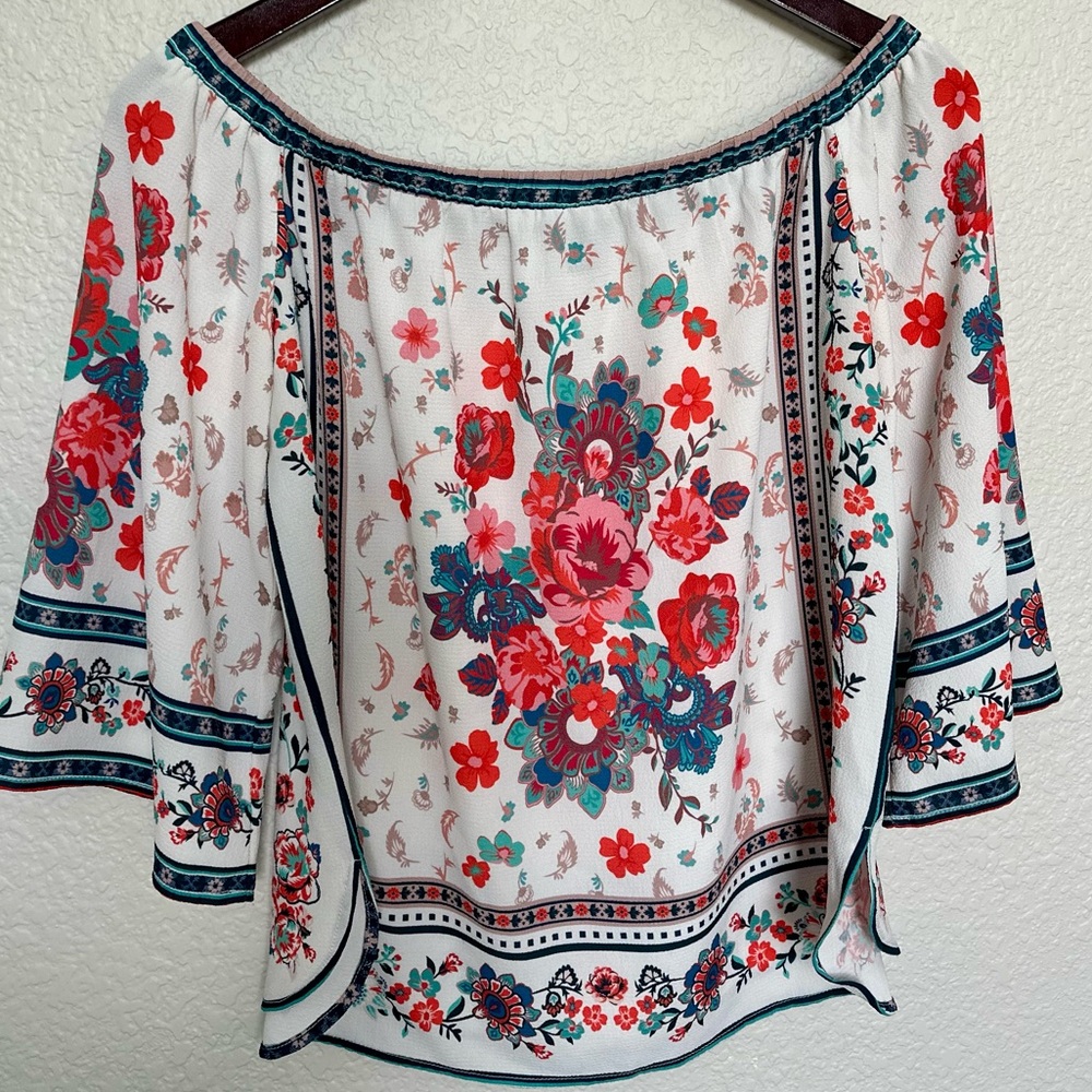 Forever 21 Off The Shoulder Floral Boho Blouse Size Small - Picture 5 of 5
